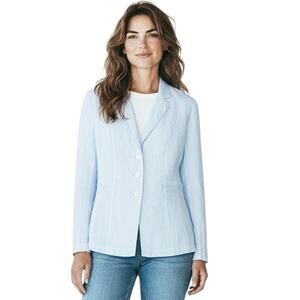 120% LINO Women’s 4 Button Fitted Lightblue embroidered blazer small